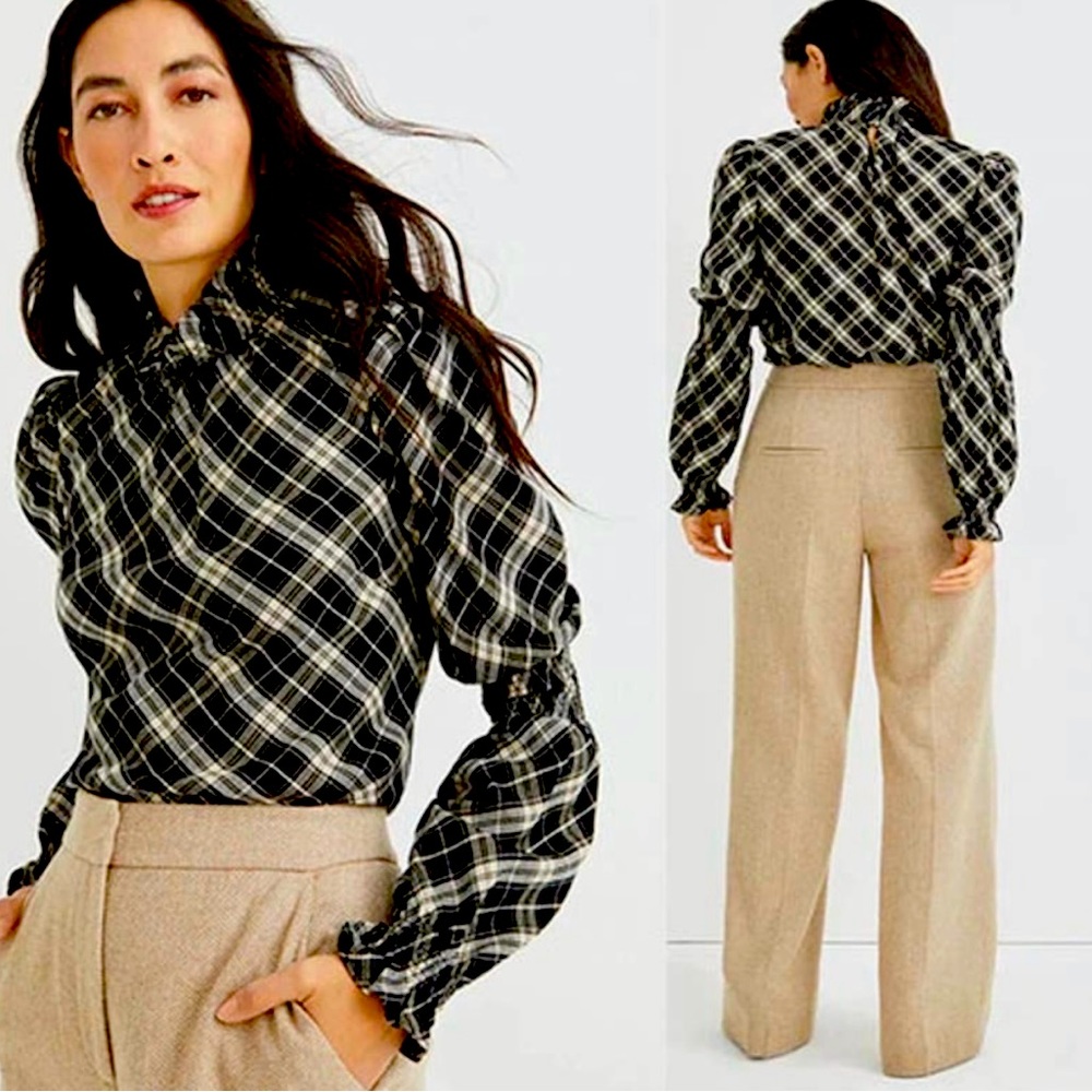 Veronica Beard Corbie Plaid Long Sleeve Top Women's Black Size: 8 NWT